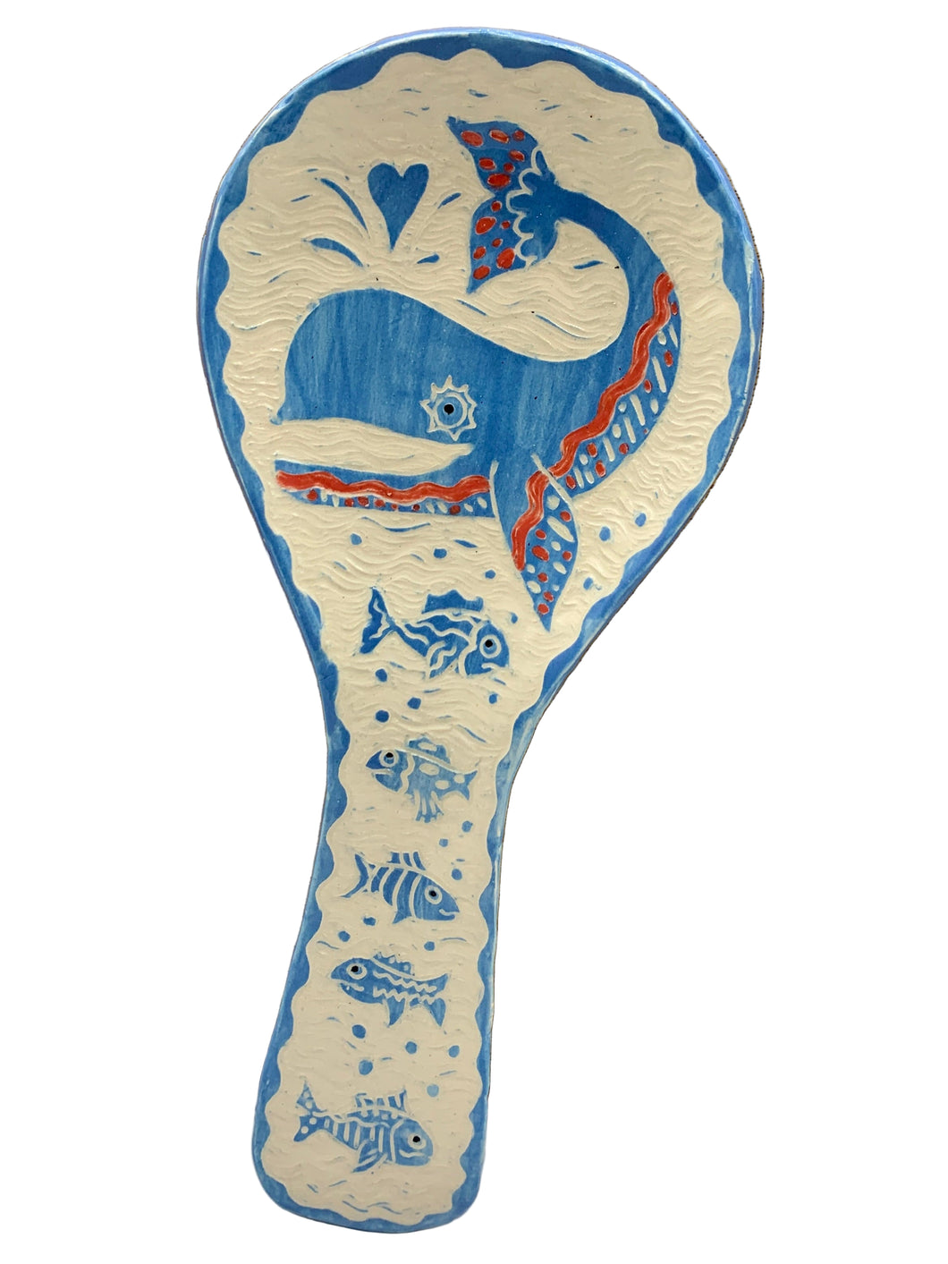 Happy Sperm Whale Spoon Rest - Light Blue and Coral